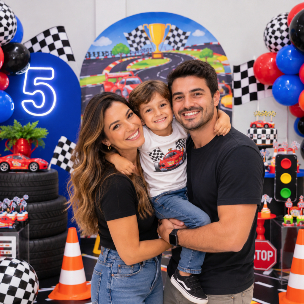 Família comemorando aniversário infantil no Mega Agito em Hortolândia